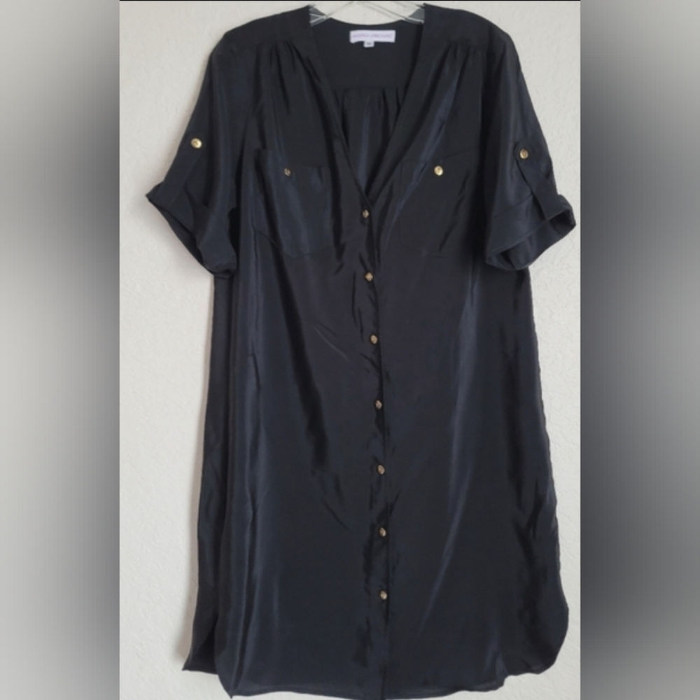 Revolve X Amanda Uprichard Black Silk Shirt Dress Womens Medium Button Up